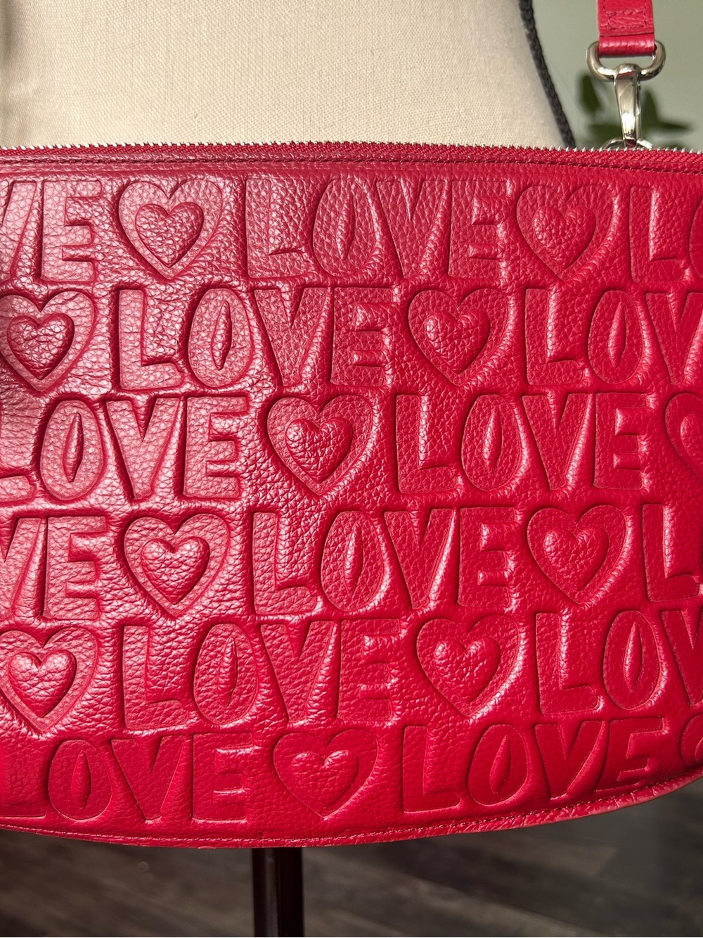 Brighton Red Embossed LOVE Leather Crossbody Bag